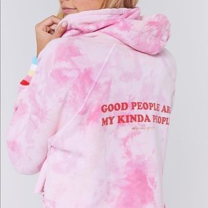 Pink tie dye good people cropped sweatshirt